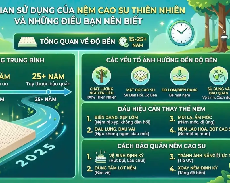 Thời gian sử dụng của một tấm nệm cao su thiên nhiên và những điều bạn nên biết!