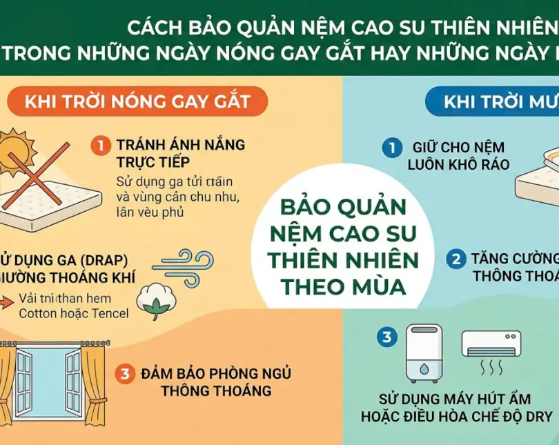 Cách bảo quản tấm nệm cao su thiên nhiên trong những ngày nắng nóng gay gắt hay những ngày mưa dầm ẩm ướt